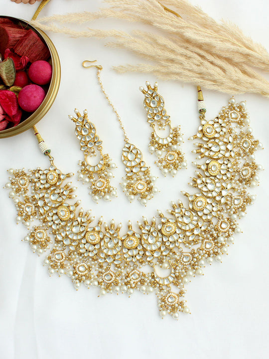 Ashmita Bib Necklace Set - White