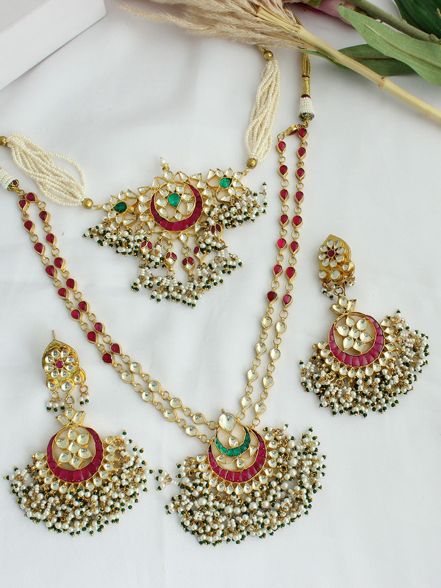 Nupur Layered Necklace Set - Pink / Green