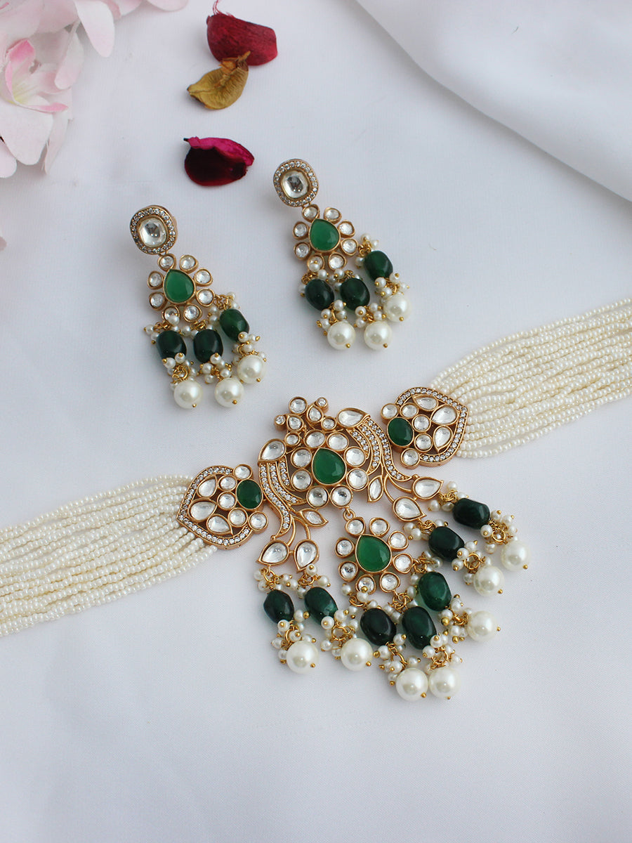 Ishani Choker Necklace Set-Green
