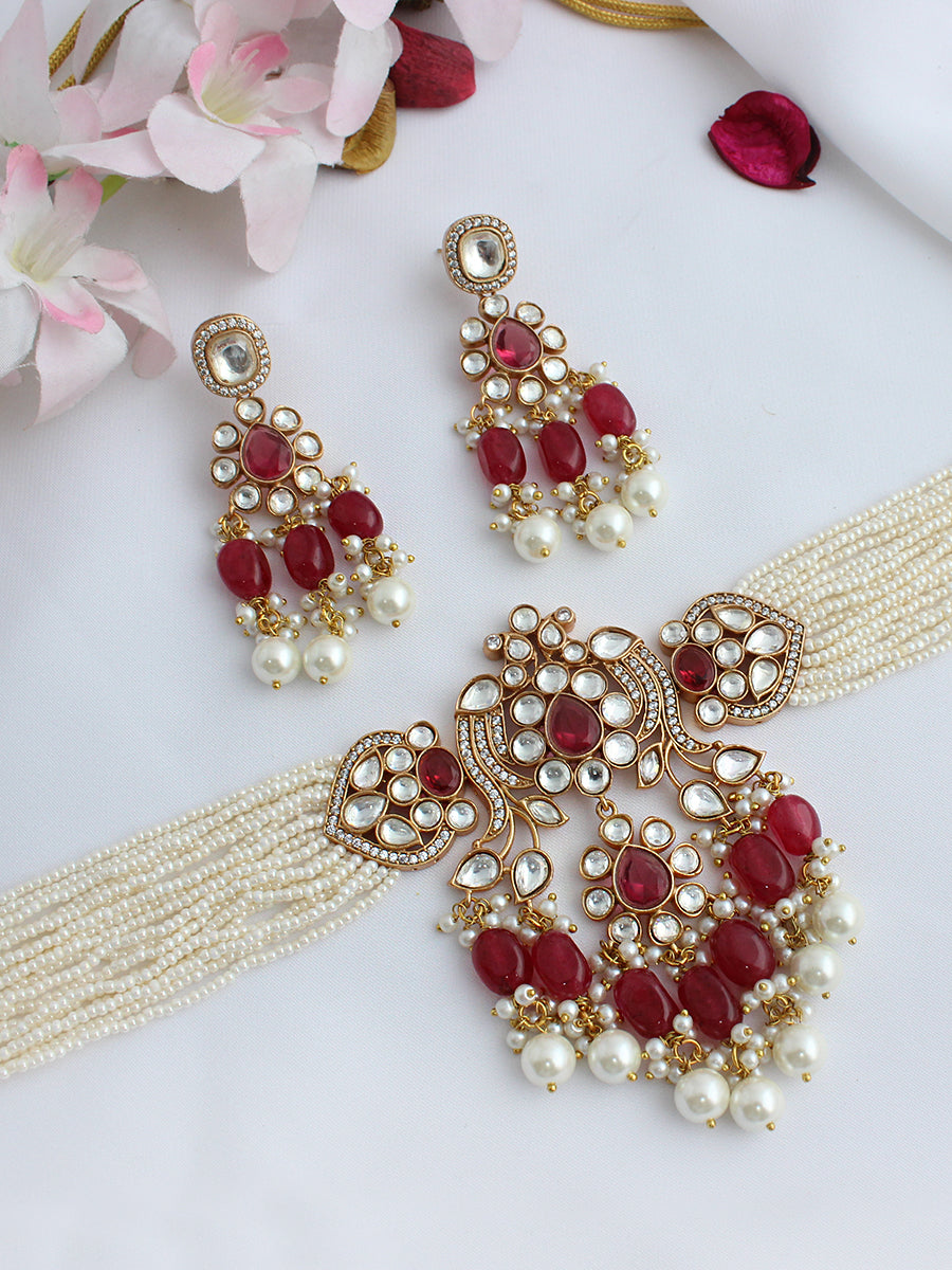 Ishani Choker Necklace Set-Maroon