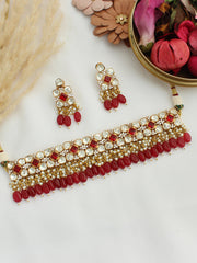 Mridul Choker Necklace Set - maroon