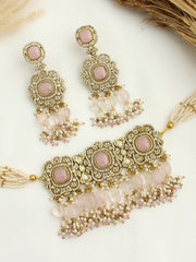 Bhumi Choker Necklace Set-Pastel Pink