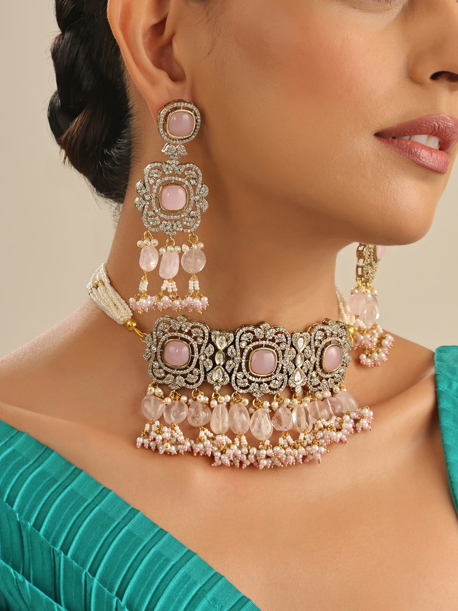 Bhumi Choker Necklace Set-Pastel Pink