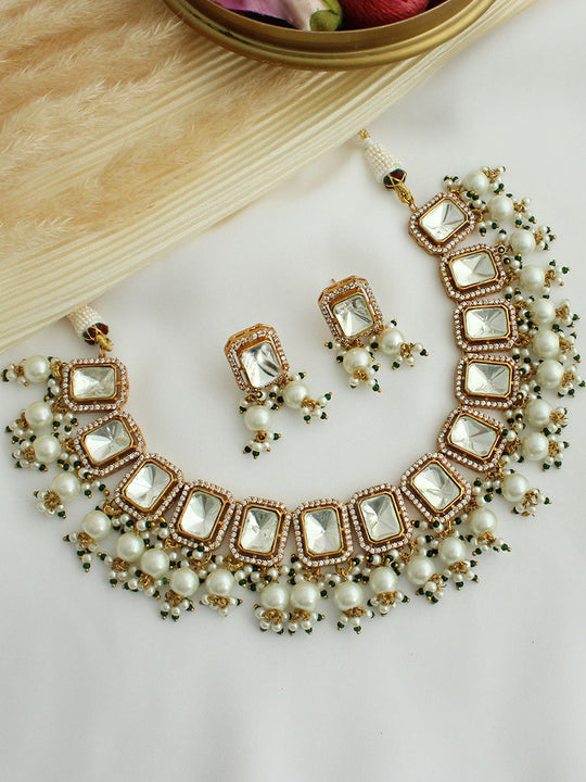 Mohina bib Necklace Set-white