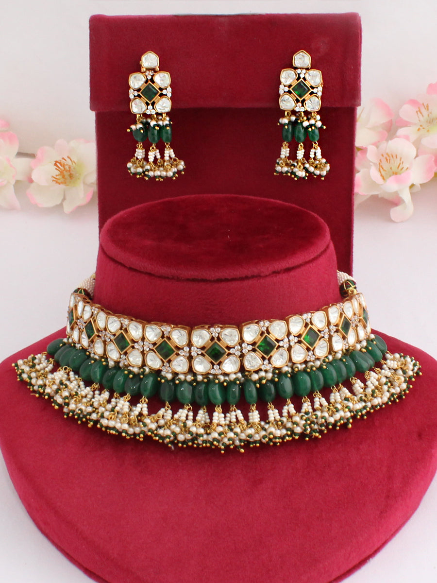 Mridul Choker Necklace Set-Green