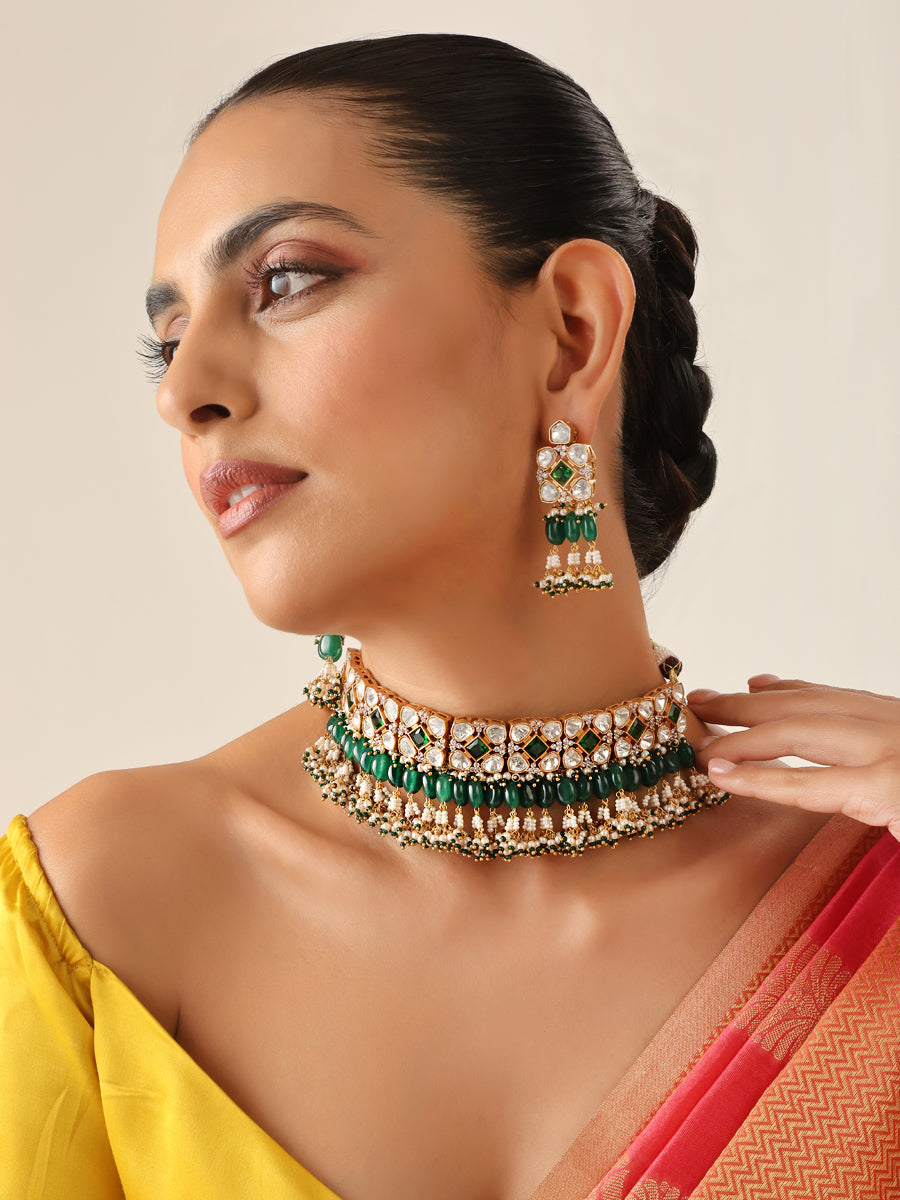 Mridul Choker Necklace Set-Green