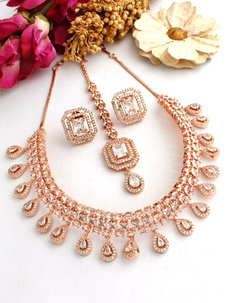 Elina Bib Necklace Set-Rose gold