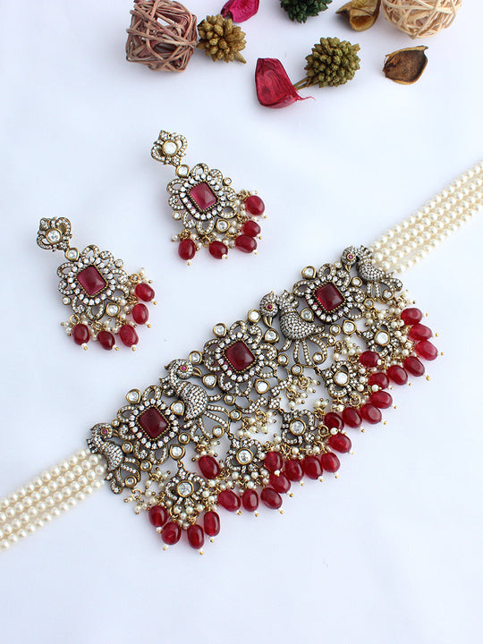 Ridhanshi Choker Necklace Set-Maroon