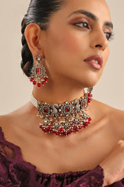 Ridhanshi Long Necklace Set-Maroon