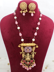 Vibhuti Long Necklace Set-Pink