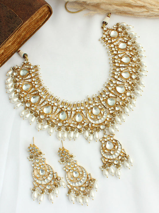 Disha Bib Necklace Set - White