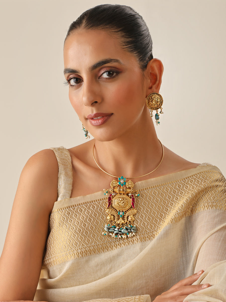 Rukmani Hasli Necklace Set-Turquoise