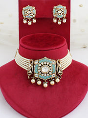 Manipur Choker Neckace Set-Aqua