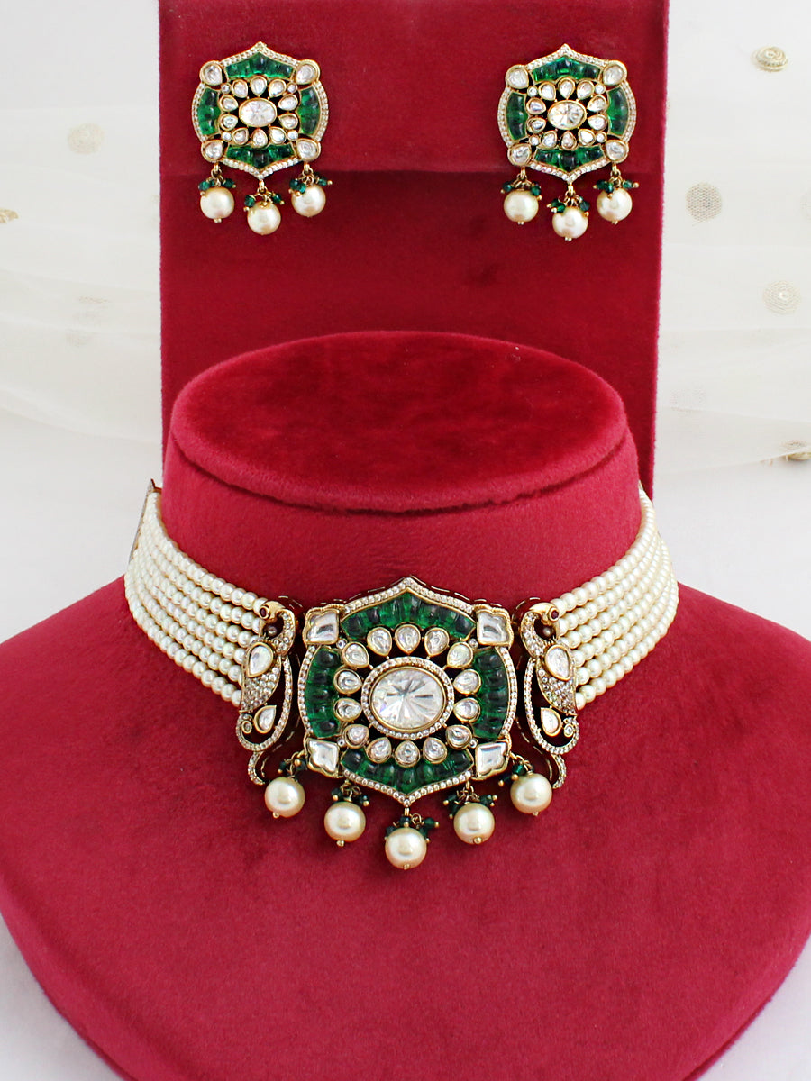 Manipur Choker Neckace Set-Green