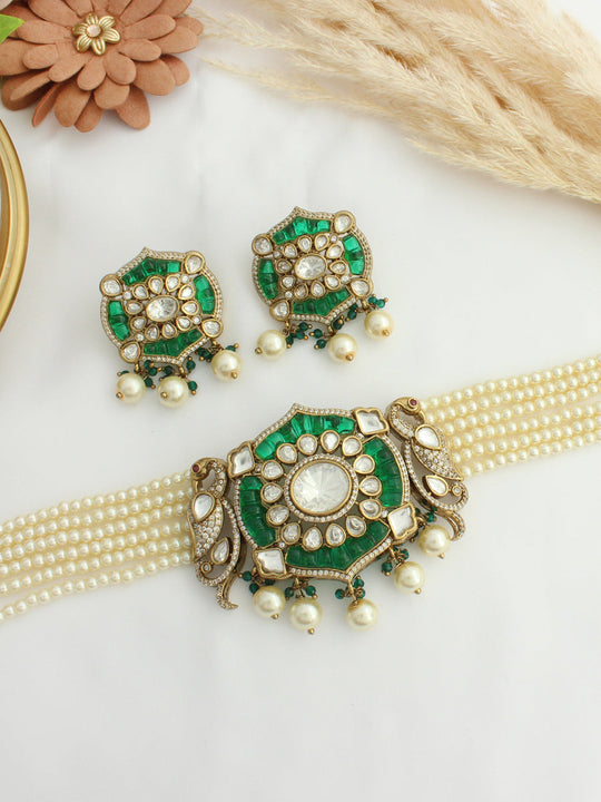 Manipur Choker Necklace Set- Green