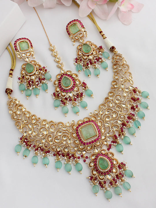 Kamakshi Necklace Set - Mint green