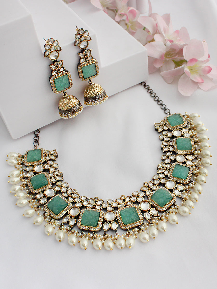 Assam Bib Necklace Set - Mint green