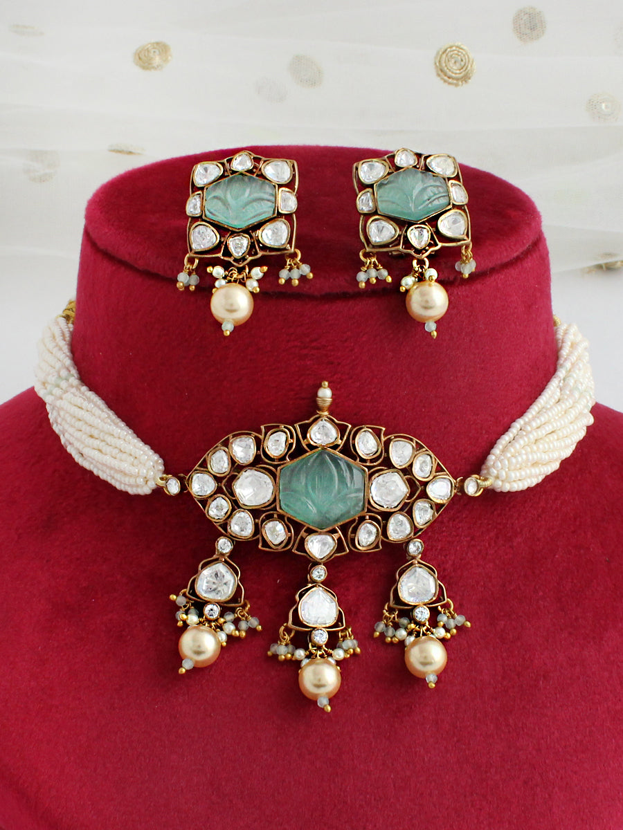 Mannat Choker Necklace Set-Mint greenMannat Choker Necklace Set-Mint green