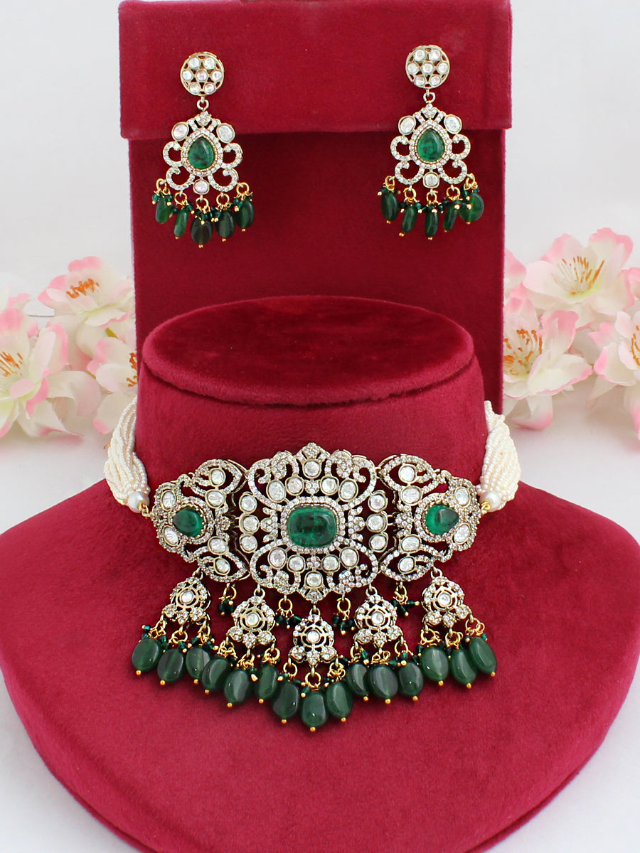 Raysha Choker Neckace Set-Green