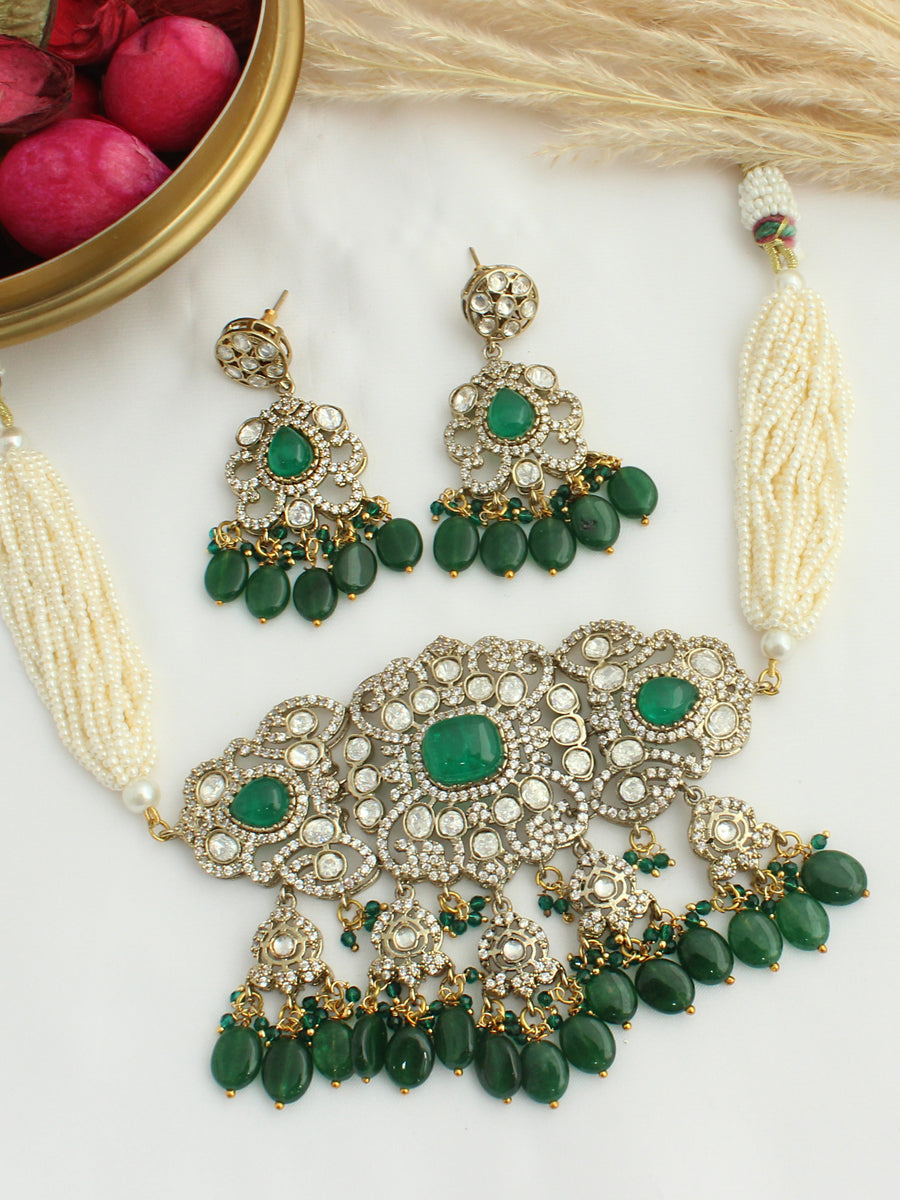 Raysha Choker Necklace Set - Green