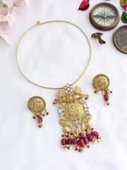 Rukmani Hasli Necklace Set - Maroon