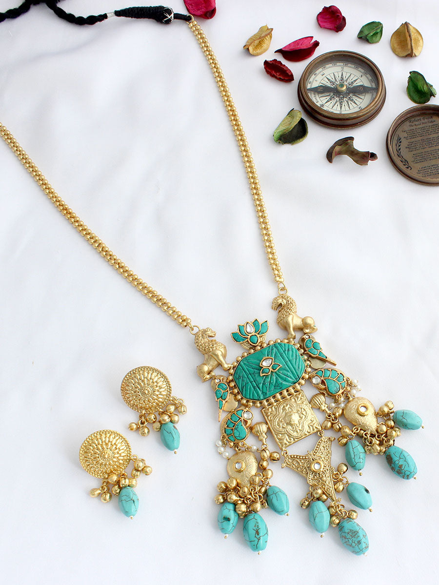 Keshini Long Necklace Set-Turquoise