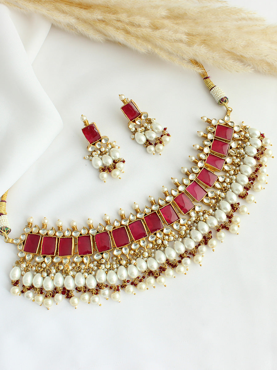 Namita Necklace Set - Maroon