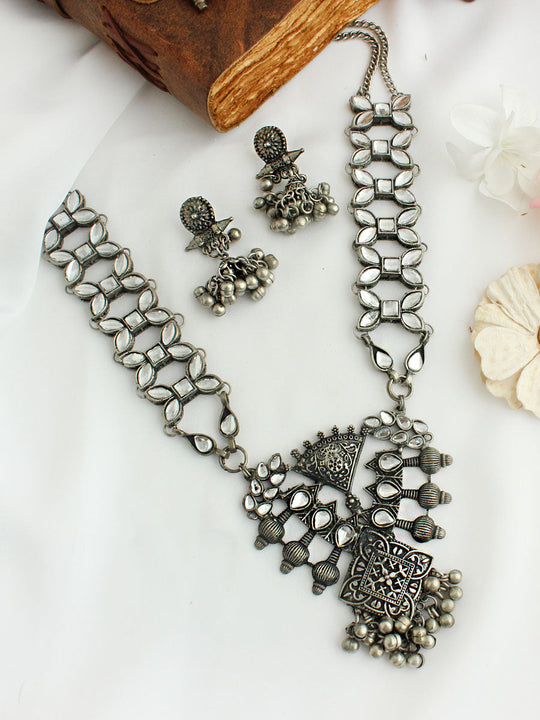 Sahiba Long Necklace Set-Antique Silver