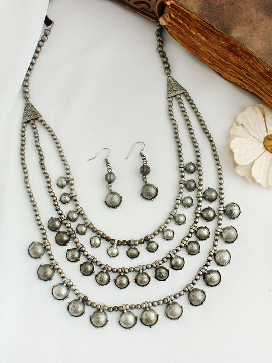 Shampa Layered Necklace Set-Antique Silver