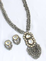 Brishti Long Necklace Set-Antique Silver