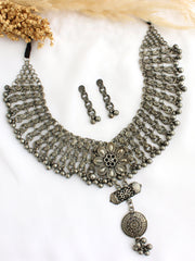 Ipshita Bib Necklace Set-Antique Silver