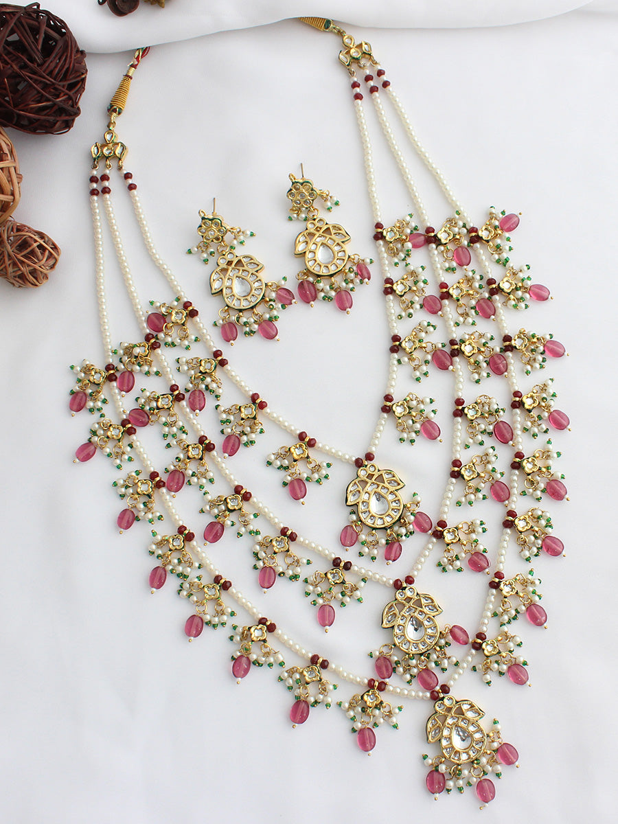 Pavitra Layered Necklace Set-Pink