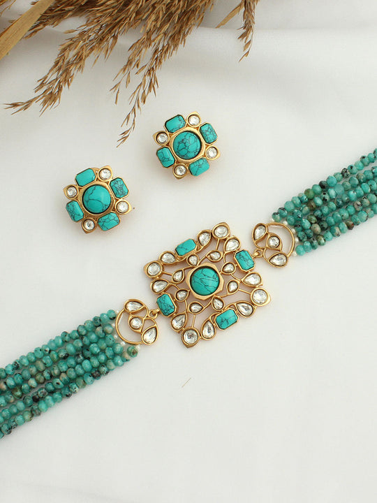 Tanvi Choker Necklace Set-Turquoise