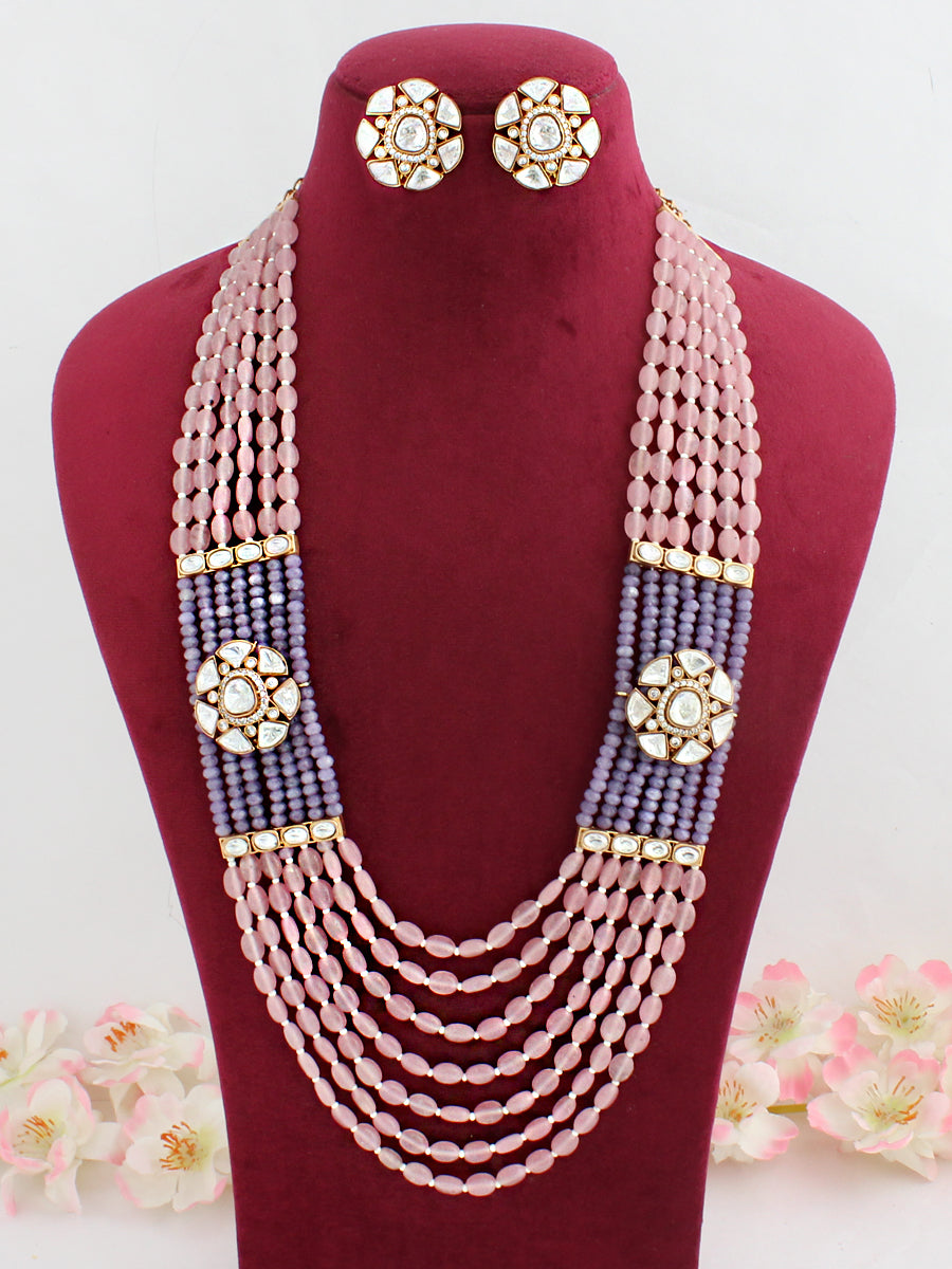 Vanika Long Necklace Set-Pastel Pink