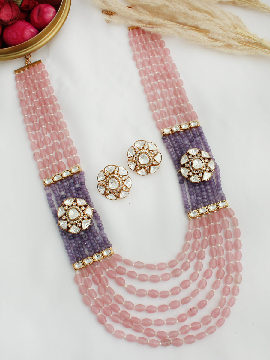 Vanika Long Necklace Set-Pastel Pink