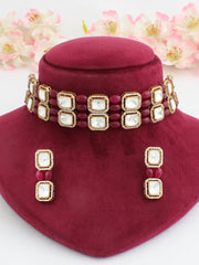 Nabhya Choker Necklace Set-Maroon