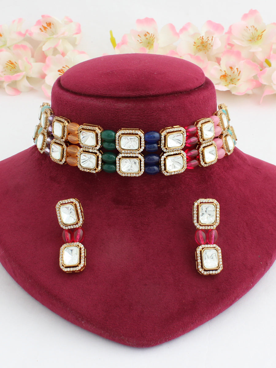 Nabhya Choker Necklace Set-Multicolor