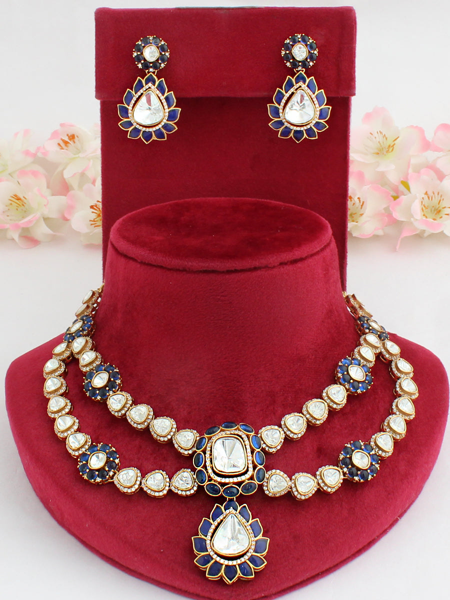 Sharvi Bib Necklace Set-Blue