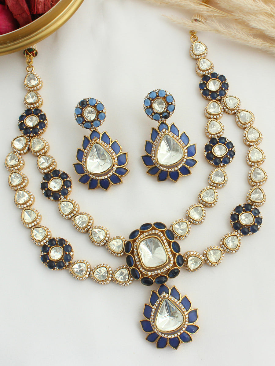 Sharvi Bib Necklace Set - Bule