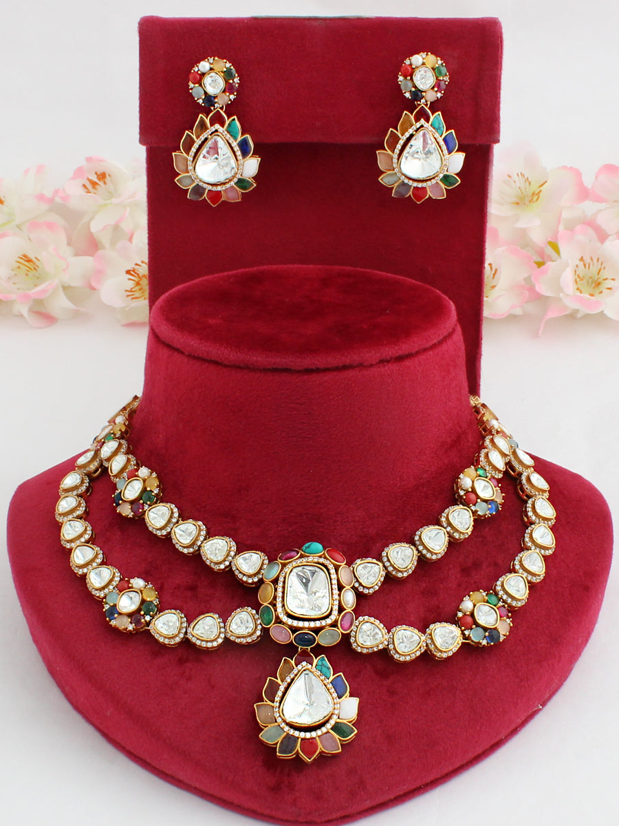 Sharvi Bib Necklace Set-Multicolor