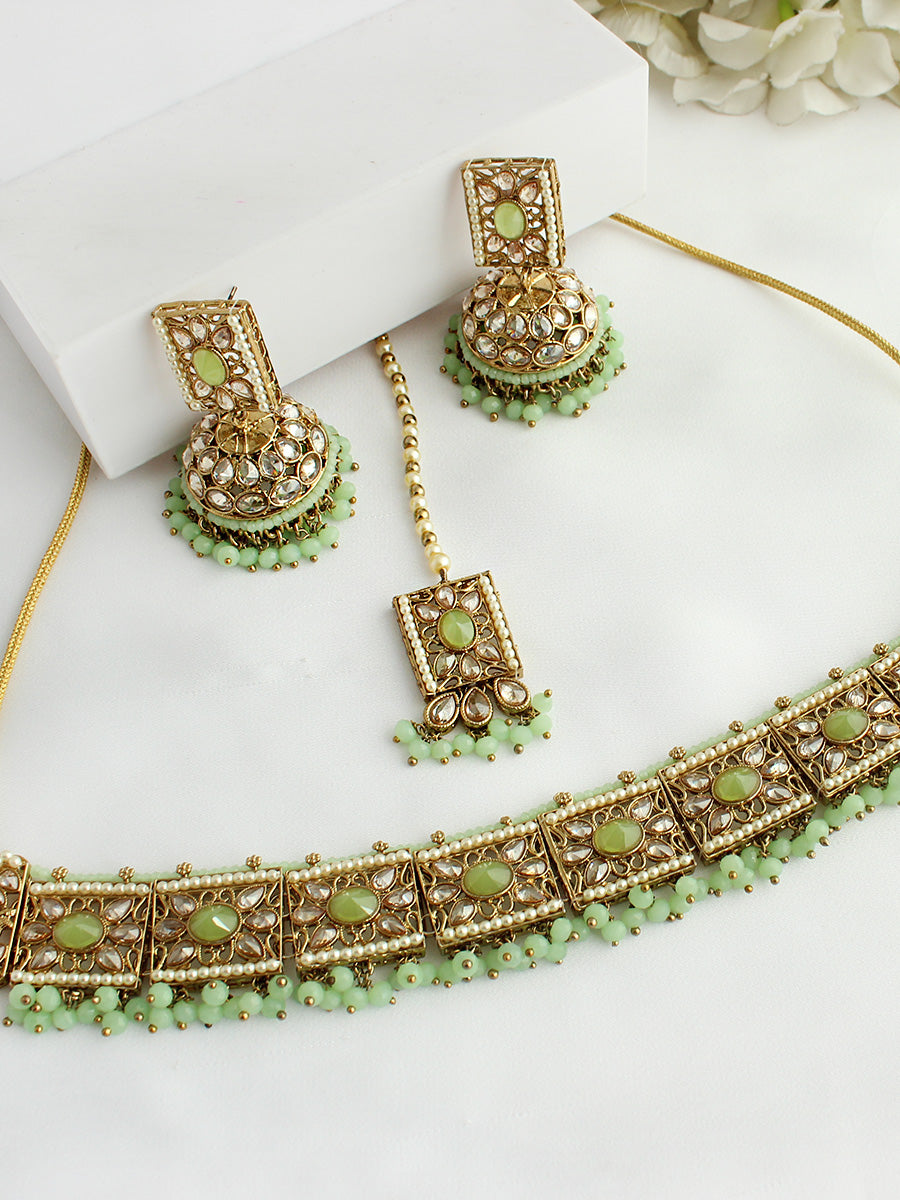 Asin Choker Necklace Set - Mint Green