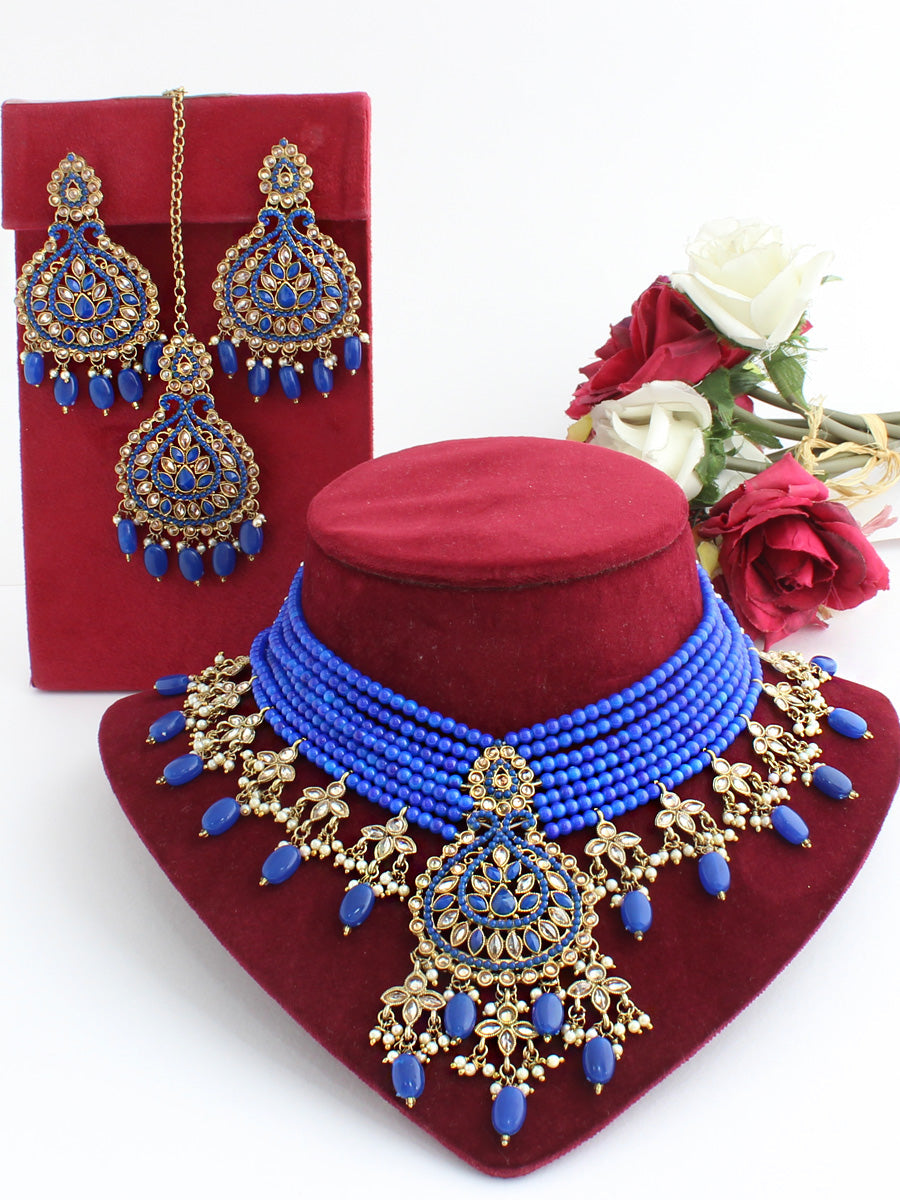 Zareen Necklace Set-Blue