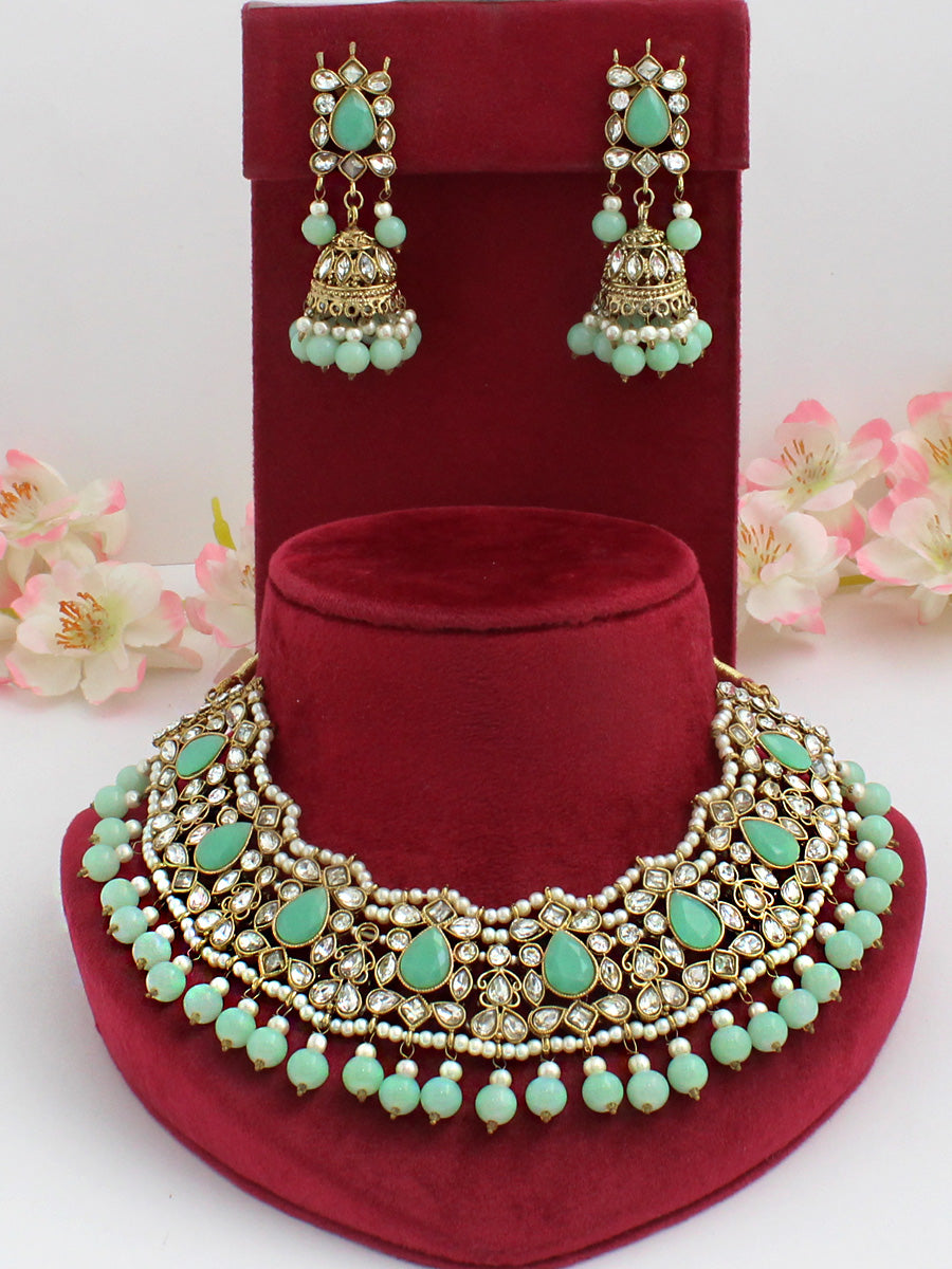 Ishita Necklace Set-Mint Green