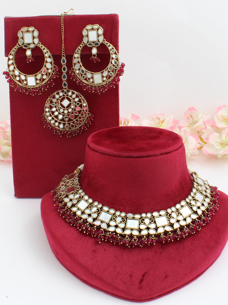 Amyra Necklace Set-Ruby Pink