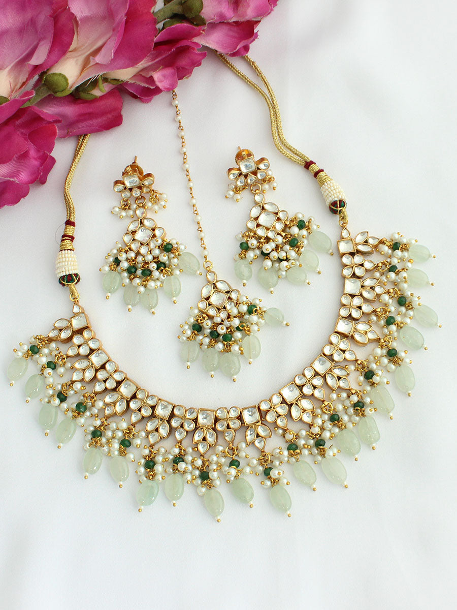 Mita Necklace Tikka Set-Mint Green