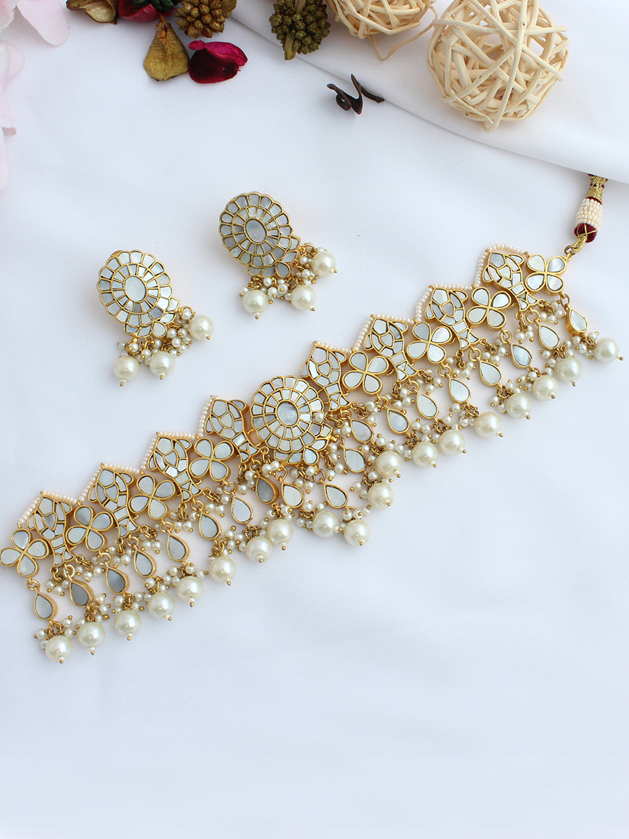 Anusha Choker Necklace Set-Ivory