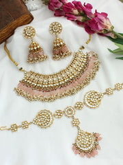 Padmini Necklace Earrings with Sheeshphool-Pastel Pink