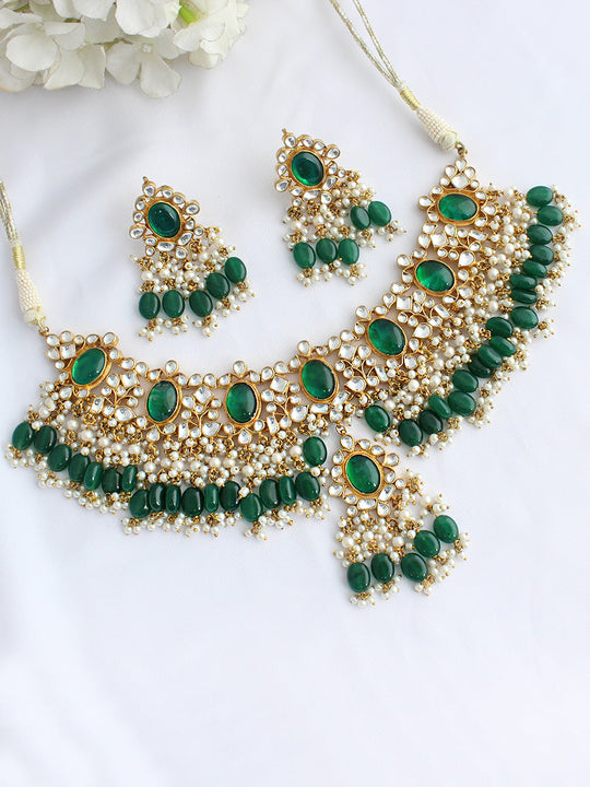 Sonakshi Choker Necklace Set  - Green