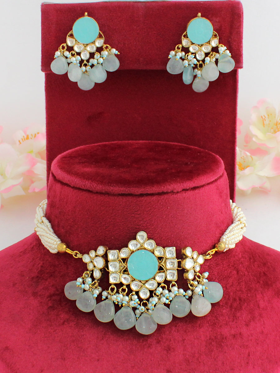 Vinita Choker Necklace Set-Turquoise