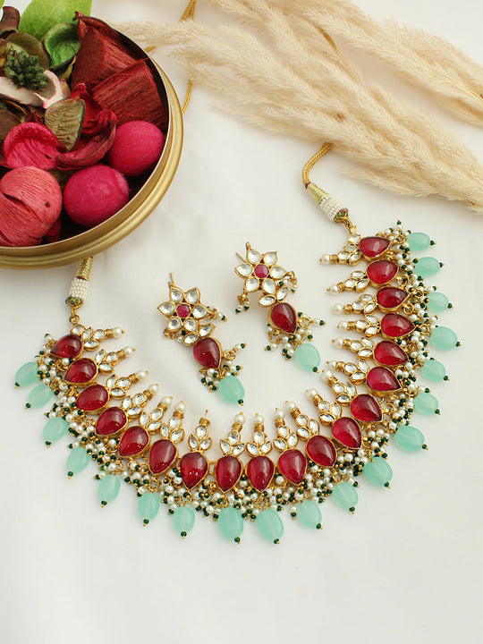 Shubhi Choker Necklace Set -mint Green